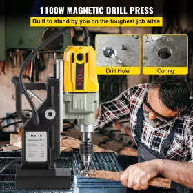Magnetic Drill, 1100W 1.57" Boring Diameter, 2697lbf/12000N Portable Electric Mag Drill Press with 12 Bits, 580 RPM Max Speed