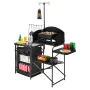 Camping Kitchen Table, Outdoor Camp Cooking Table, Aluminum Portable Cook Station with Storage Cupboard, Carrying Bag, Detachabl