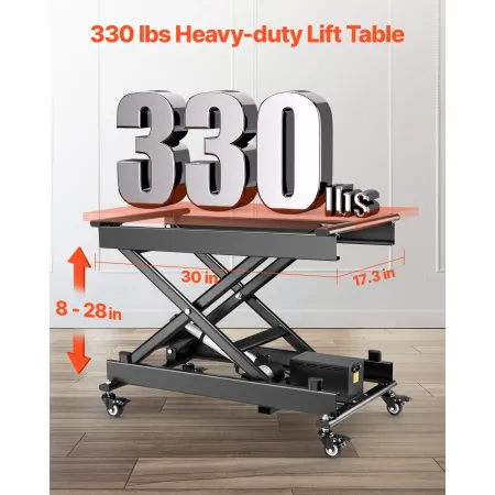 Electric Lift Table, 330 lbs Capacity Single Scissor Lift Table, 8 - 28 in Height Adjustable Lifting Platform, Coffee Table lift
