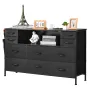 10 Drawer Dresser, Fabric Drawer Dresser with Fabric Bins, Closet Storage Drawers with Open Storage Shelf, LED Lights & Built-in