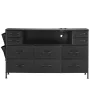 10 Drawer Dresser, Fabric Drawer Dresser with Fabric Bins, Closet Storage Drawers with Open Storage Shelf, LED Lights & Built-in