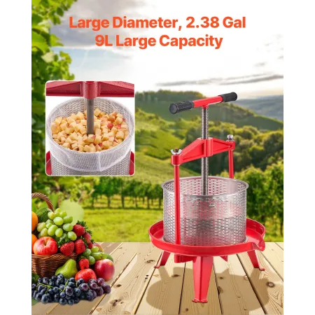 Frugtvin Press Manual Press til vinfremstilling 2,38 gal/9L
