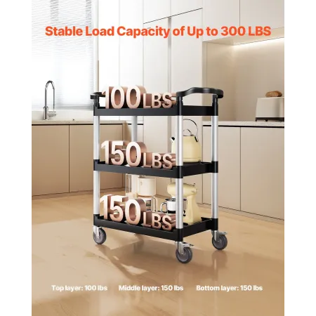 Heavy Duty Utility Cart 300 lbs kapacitet 3-lags servicevogn