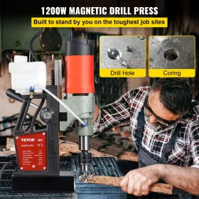 Magnetic Drill, 1200W 1.57" Boring Diameter, 2922lbf/13000N Portable Electric Mag Drill Press with Variable Speed, 580 RPM