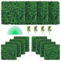 Artificial Boxwood Panel UV 12pcs Boxwood Hedge Wall Panels Artificial Grass Backdrop Wall 20X20" 4cm Green Grass Wall Fake