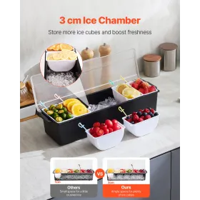 Chilled Condiment Server 6 Compartment Cold Serving Tray with Clear Lid