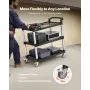 Utility Cart, 500 lbs Load Capacity, 3-tier Utility Plastic Cart with 360° Swivel Wheels (2 with Brakes), 31.1 x 19.3-inch Food 