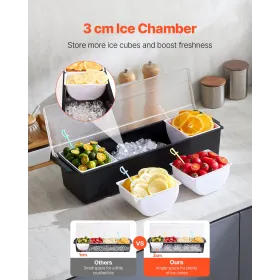 Chilled Condiment Server 4 Compartment Cold Serving Tray with Clear Lid