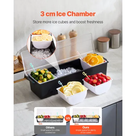 Kølet krydderi server 4 rum koldt serveringsbakke med klart låg