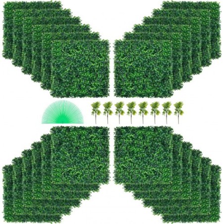 Artificial Boxwood Panel UV 24pcs Boxwood Hedge Wall Panels Artificial Grass Backdrop Wall 20" X 20" 4 cm Green Grass Wall Fake