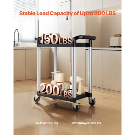 Heavy Duty Utility Cart 300 lbs kapacitet 2-lags servicevogn