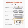 Chafing Dish Buffet Set, 4 Qt 2 Pack, Stainless Steel Chafer with 4 Half Size Pans, Rectangle Catering Warmer Server with Glass 