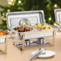 Chafing Dish Buffet Set, 4 Qt 2 Pack, Stainless Steel Chafer with 4 Half Size Pans, Rectangle Catering Warmer Server with Glass 