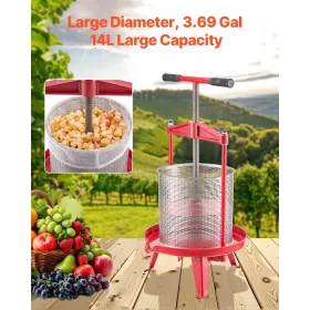Frugtvin Press Manual Press til vinfremstilling 3,69 gal/14L rustfrit stål
