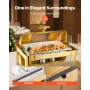 Roll Top Chafing Dish Buffet Complete Set, 9Qt Stainless Steel Chafer with Full Size Pan, Rectangle Catering Warmer Server with 