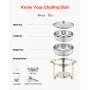 Chafing Dish Buffet Set, 5 Qt 4 Pack, Stainless Steel Chafer with 4 Full Size Pan, Round Catering Warmer Server with Glass Lid W