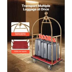 Hotelbagagevogn 1100 lbs rustfrit stål Bellmans vogn buede