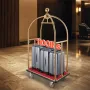 Hotel Luggage Cart, 1100 LBS Load Capacity, Brushed Stainless Steel Bellman's Cart Curved Uprights, Valet Cart with Red Carpeted