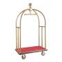 Hotel Luggage Cart, 1100 LBS Load Capacity, Brushed Stainless Steel Bellman's Cart Curved Uprights, Valet Cart with Red Carpeted