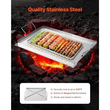 Stainless Steel Griddle, 23x16 inch Universal Flat Top Rectangular Plate, Gas Grill Griddle for BBQ Grill, Teppanyaki, Portable 