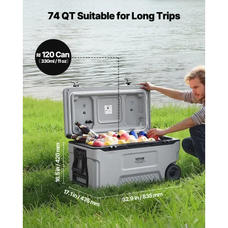 Portable Cooler, 74 QT Wheeled Cooler with Ice Retention, Heavy-Duty Handles and Cup Holder, Lightweight Rigid Material Insulate