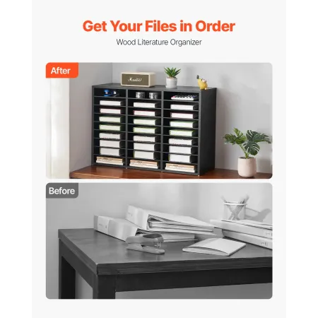 Literature Organizer, 27 Compartments Office Mailbox with Removable Shelves, Wooden Mailbox Sorter Particle Board Office Home Cl
