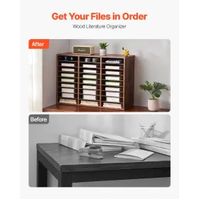 Træ litteratur arrangør 27 rum aftagelige hylder mørkebrun