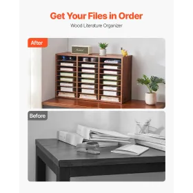 Træ litteratur arrangør 24 rum aftagelige hylder mørkebrun