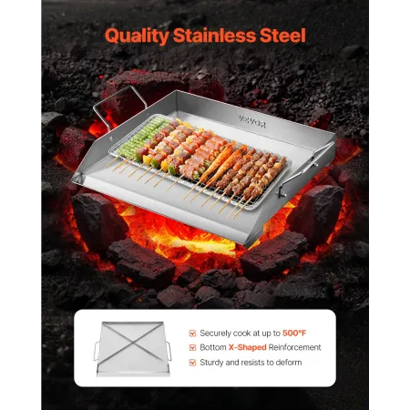 Stainless Steel Griddle, 18x16 inch Universal Flat Top Rectangular Plate, Gas Grill Griddle for BBQ Grill, Teppanyaki, Portable 