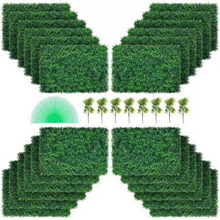 Artificial Boxwood Panel 24" X 16" UV 24pcs Boxwood Hedge Wall Panels Artificial Grass Backdrop Wall  4 cm Green Grass Wall,
