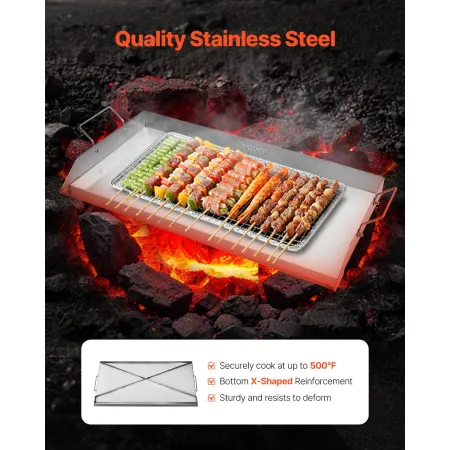 Stainless Steel Griddle, 32x16 inch Universal Flat Top Rectangular Plate, Gas Grill Griddle for BBQ Grill, Teppanyaki, Portable 