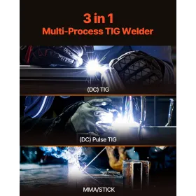 Tig Welder 3-i-1 svejsemaskine Puls MMA Stick IGBT Inverter LED