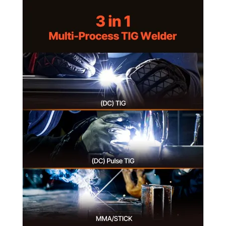 Tig Welder 3-i-1 svejsemaskine Puls MMA Stick IGBT Inverter LED