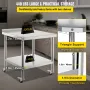 Prep -bord i rustfrit stål, 36 x 24 x 35 tommer, 440 lb