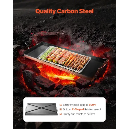 Carbon Steel Griddle, 32x14 inch Universal Flat Top Rectangular Plate, Gas Grill Griddle for BBQ Grill, Teppanyaki, Portable Fam