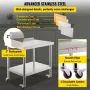 Stainless Steel Prep Table, 36 x 24 x 35 Inch, 440lbs Load Capacity Heavy Duty Metal Worktable with Backsplash Adjustable Unders