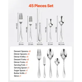 45-Piece Silverware Set Stainless Steel Cutlery Flatware Utensils for 8