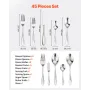 45-stykket sølvtøj sæt rustfrit stålbestikbestik til 8 til 8