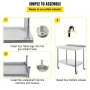 Prep -bord i rustfrit stål, 36 x 24 x 35 tommer, 440 lb