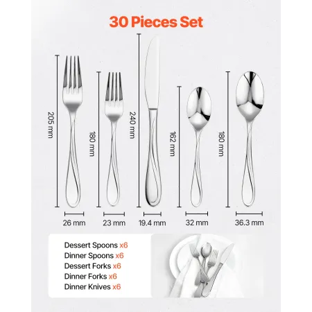 30-Piece Silverware Set, Food-Grade Stainless Steel Flatware Utensils, Mirror Finished Cutlery Set, Dishwasher Safe Eating Table