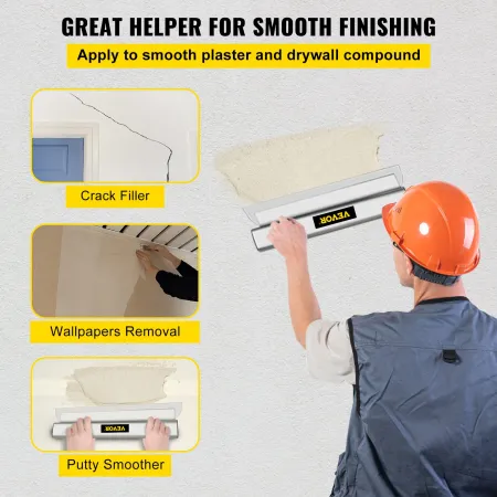 Drywall Skimming Blade, 32inch Smoothing Knock-Down Knife, Stainless Steel Putty Knife Finishing Tool, High-Impact End Caps for 
