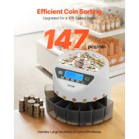 EURO Coin Sorter with Large LCD Display Hold up to 1500 Coins 5 Coin Tubes