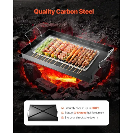 Carbon Steel Griddle, 24x16 inch Universal Flat Top Rectangular Plate, Gas Grill Griddle for BBQ Grill, Teppanyaki, Portable Fam