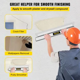 Drywall Skimming Blade, 40inch Smoothing Knock-Down Knife, Stainless Steel Putty Knife Finishing Tool, High-Impact End Caps for