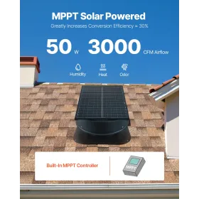 Solar Roof Attic Exhaust Fan 50W with Smart Thermostat Remote Control
