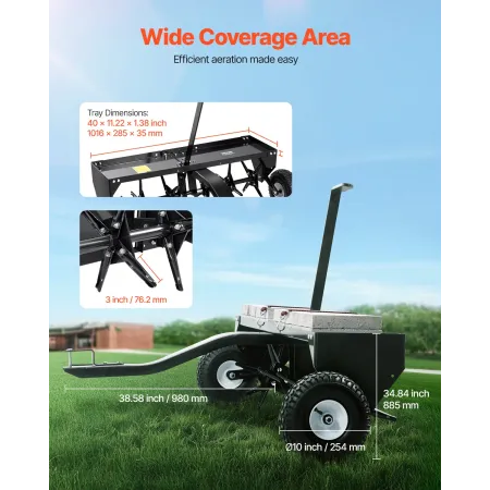 40 "TOW bag Plug Aerator med universal hitch græsplæne