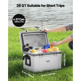 Portable Cooler 26 QT Insulated Cooler 38 Can Capacity with Handles Strap