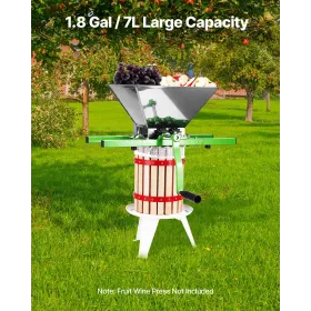 Fruit and Apple Crusher for Wine Cider Making 1.8 Gal/7L Stainless Steel