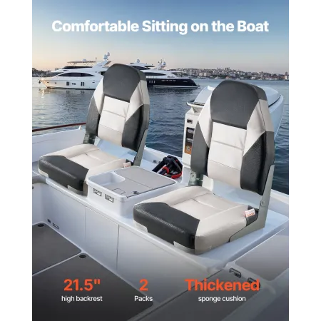 Boat Seat, High Backrest, Folding Fishing Boat Seat with Thickened Sponge Cushion & Waterproof PVC Leather, Aluminum Alloy Hinge