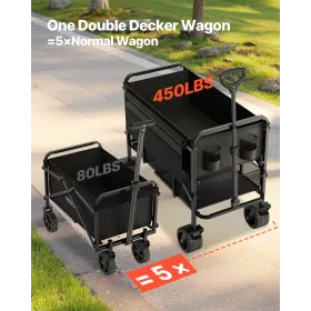 Double Decker Wagon Collapsible 300L & 450 lbs Heavy Duty Folding Cart